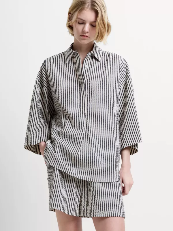 LIA SEERSUCKER STRIPPED SHIRT MONOCHROME STRIPES FRENCH CONNECTION