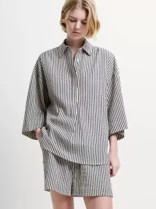 LIA SEERSUCKER STRIPPED SHIRT MONOCHROME STRIPES FRENCH CONNECTION