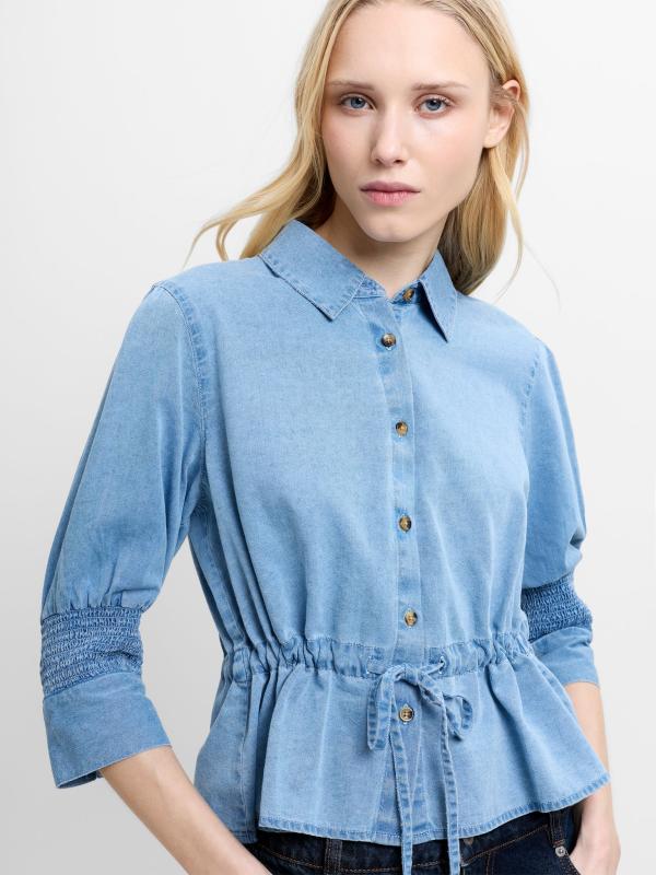 ZAVES CHAMBRAY DRAWSTRING TOP LIGHT WASH FRENCH CONNECTION