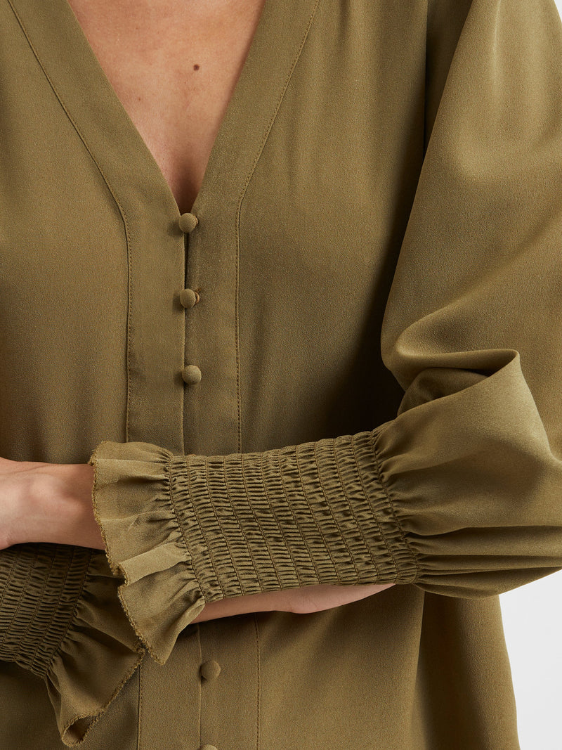 CREPE V NECK BLOUSE NUTRIA FRENCH CONNECTION