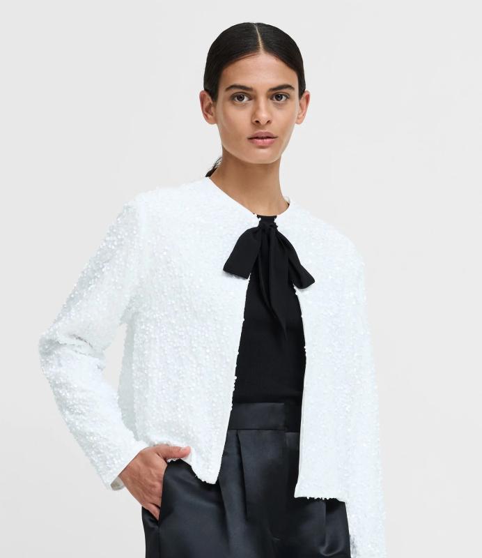MONET SEQUIN BOW TIE KNIT WINTER WHITE/BLACK FRENCH CONNECTION