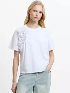 COTTON CREPE MIX RUFFLE T-SHIRT LINEN WHITE FRENCH CONNECTION