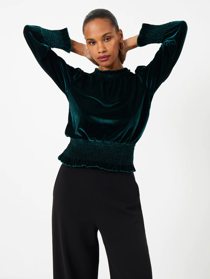 SULA VELVET JERSEY TOP DARK GREEN FRENCH CONNECTION