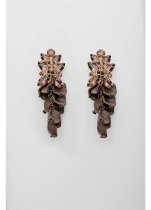 LEAF BIG STONE EARRINGS BROWN BOW19