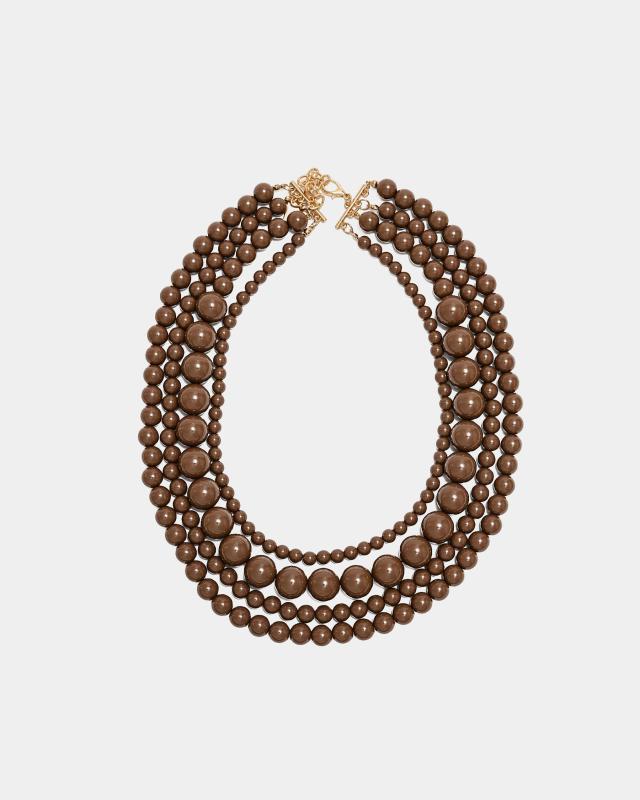 ALMA PEARL NECKLACE DARK CAMEL BOW19