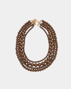ALMA PEARL NECKLACE DARK CAMEL BOW19