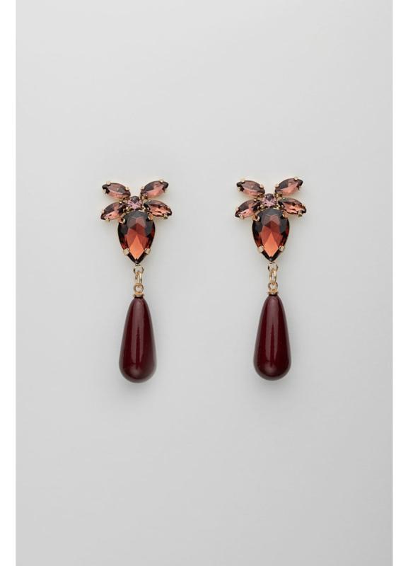 STONE DROP EARRINGS BURGUNDY BOW19