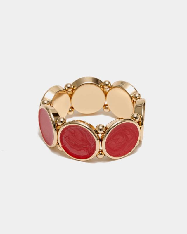 AVA PEARL ELASTIC BRACELET GOLD W PEARL RED BOW19