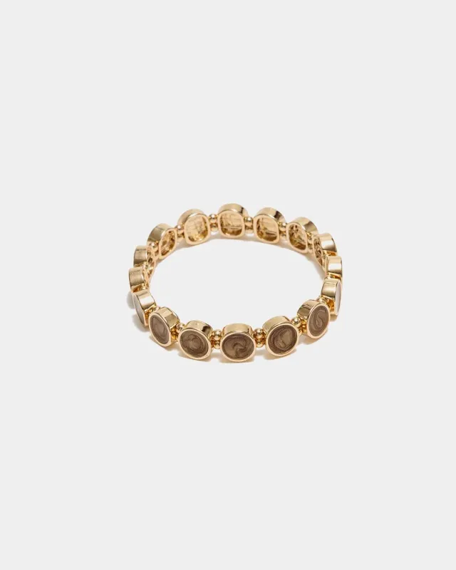 AVA PETITE ELASTIC BRACELET GOLD W DARK BROWN BOW19