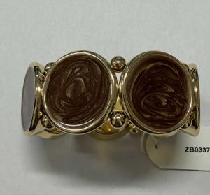 AVA PEARL ELASTIC BRACELET GOLD W PEARL DARK BROWN BOW19