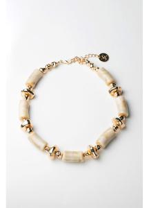 LUNA BEAD NECKLACE BEIGE MELANGE W GOLD BOW19