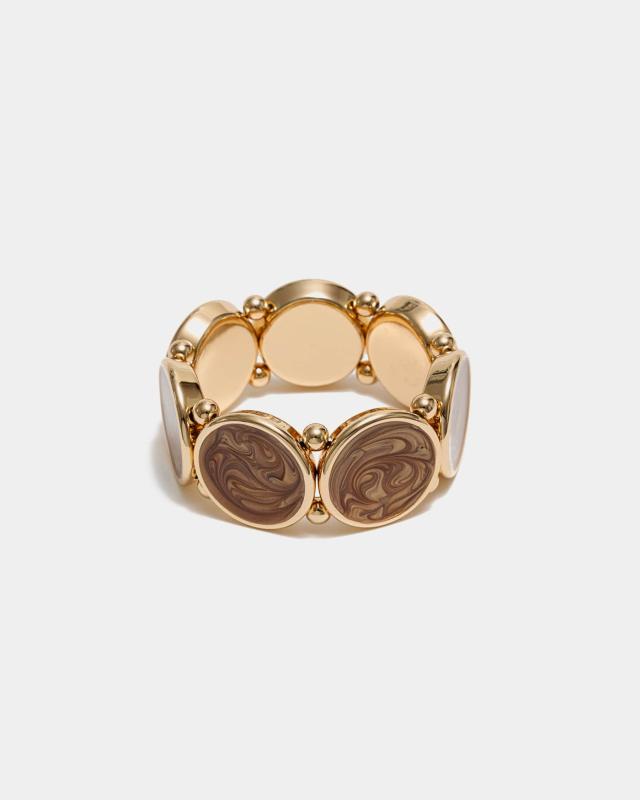 AVA PEARL ELASTIC BRACELET GOLD W PEARL NOUGAT BOW19