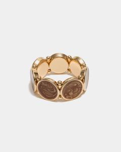 AVA PEARL ELASTIC BRACELET GOLD W PEARL NOUGAT BOW19