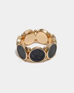 AVA PEARL ELASTIC BRACELET GOLD W PEARL BLACK BOW19