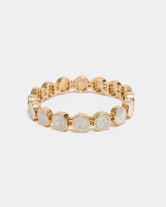 AVA PETITE PEARL ELASTIC BRACELET GOLD W PEARL WHITE BOW19