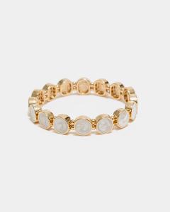 AVA PETITE PEARL ELASTIC BRACELET GOLD W PEARL WHITE BOW19
