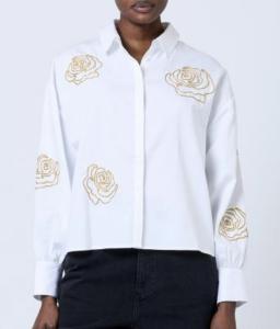 ALEXIS COTTON EMBELISHED SHIRT WHITE GOLD FRENCH CONNECTION