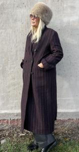 OLIVIA COAT BURGUNDY PINSTRIPE BRIXTOL TEXTILES
