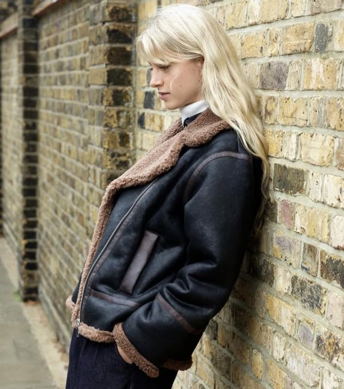 SUEDETTE ZIP UP JACKET BLACK BROWN FRENCH CONNECTION