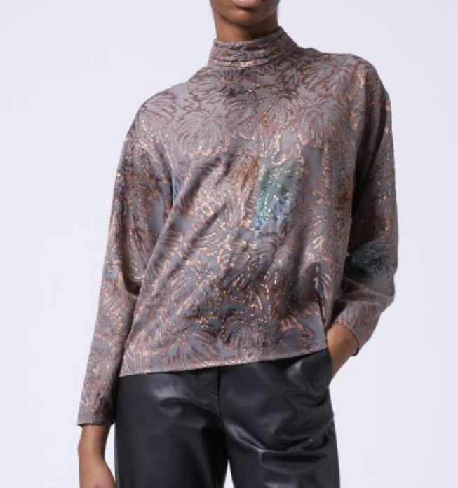 BECKY BURNOUT TURTLE NECK TOP BRONZE MULTI FRENCH CONNECTION