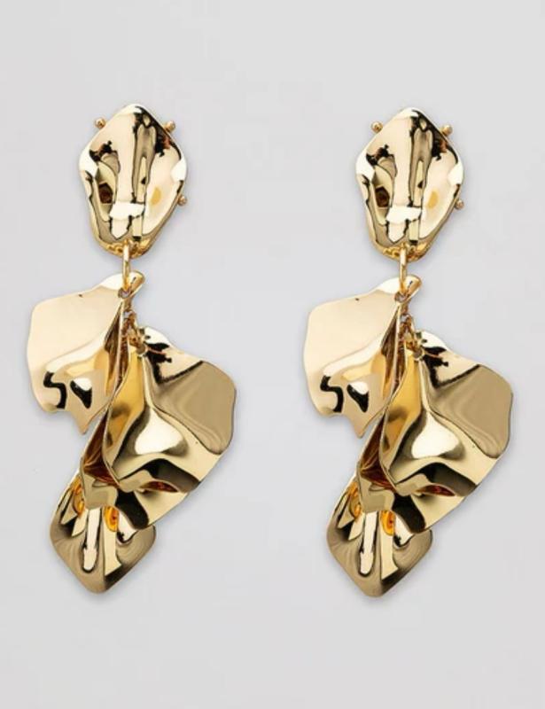 LEAF EARRINGS METALLIC GOLD BOW19