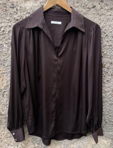 INEZ SHIRT OPEN V-NECK DARKBROWN STENSTRÖMS