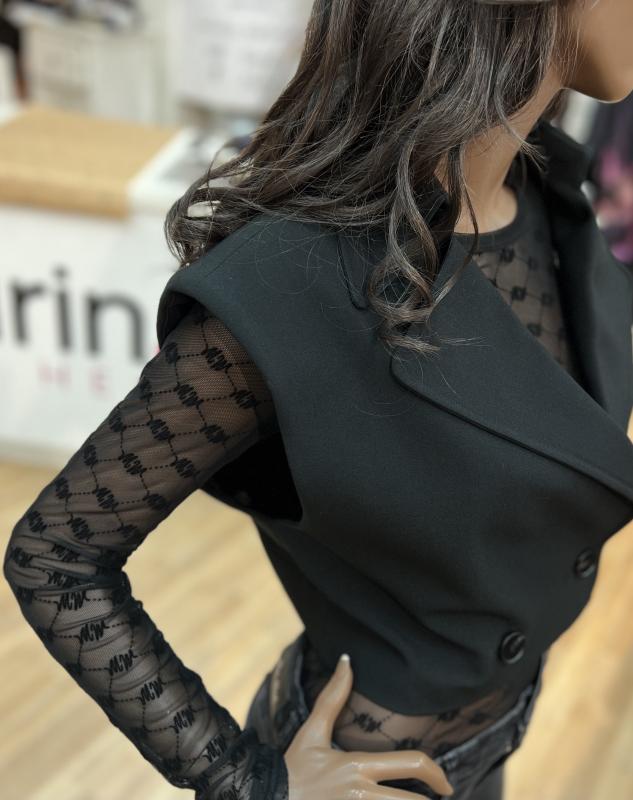 MMLORETTA VELVET MESH BLOUSE BLACK MOSMOSH