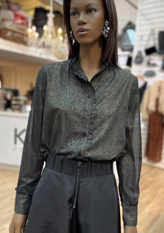 ALINA FOIL BLOUSE BLACK-BRONZE FRENCH CONNECTION