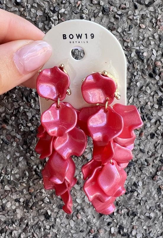 LEAF EARRINGS MINI PEARL FUCHSIA BOW19