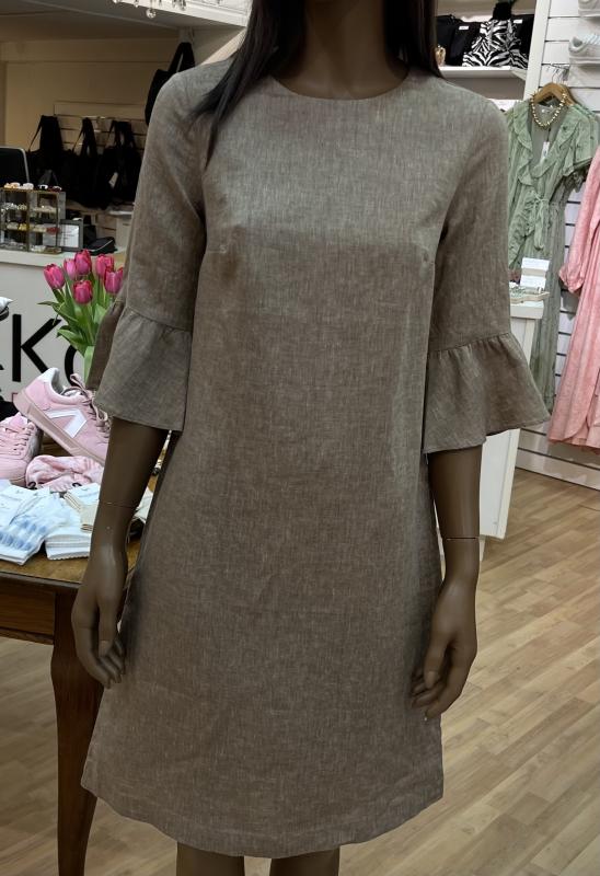 LINDSAY DRESS SLV FRIL LIGHT BROWN STENSTRÖMS