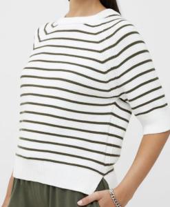 LILLY MOZART STRIPE SHORT SLEEVE JUMPER SUMMER WHITE OLIVE NIGHT FRENCH CONNECTION