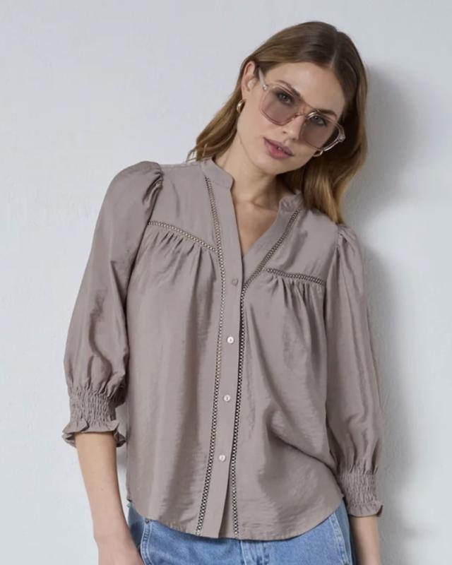 CALLUMCC LACE PUFF V-SHIRT TAUPE CO'COUTURE