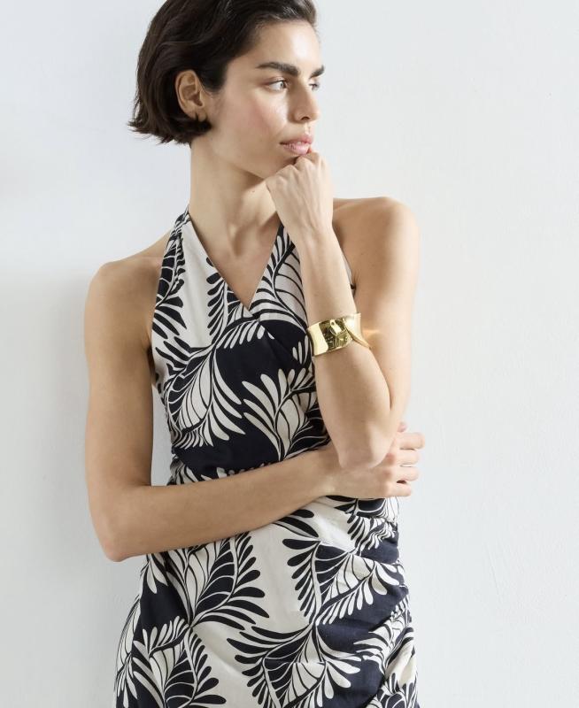 ARIETTE LIN BLEND DRESS BLACK/CREAM FRENCH CONNECTION