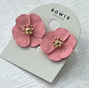 FLOWER SMALL EARRINGS MAT PINK PEARL BOW19