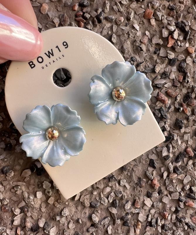 IRIS FLOWER EARRINGS PEARL BLUE BOW19