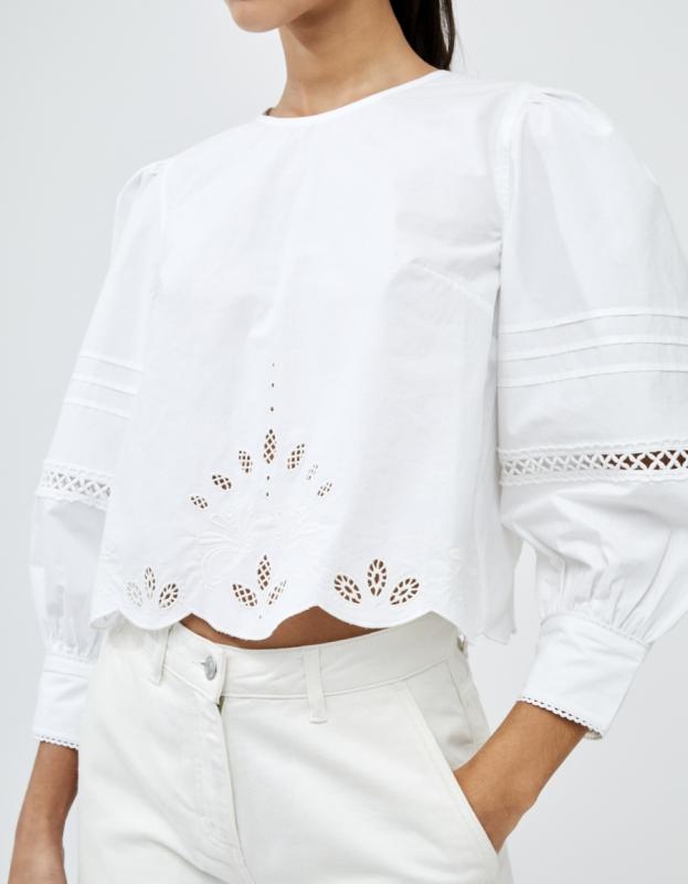 ALISSA COTTON BROIDERIE TOP LINEN WHITE FRENCH CONNECTION