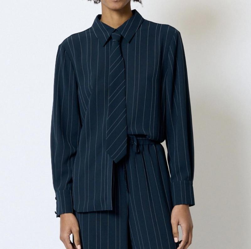 ERMA PIN STRIPE TIE SHIRT NEW NAVY/ETHE BLUE FRENCH CONNECTION