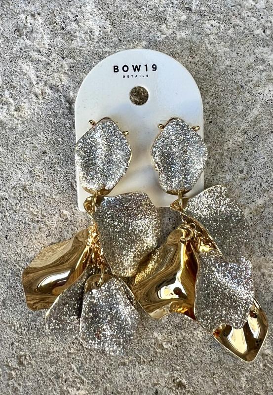 LEAF EARRINGS GOLD SILVER GLITTER  BOW19