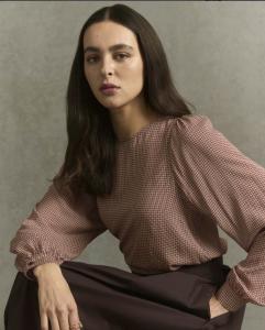 CARMEN BLOUSE LONG PUFF SLEEVE DARK RED PATTERN STENSTRÖMS