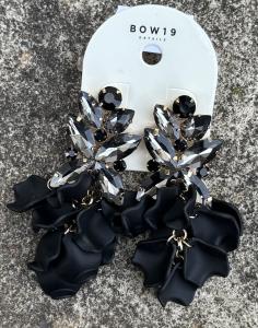 LEAF BIG STONE EARRINGS BLACK BOW19