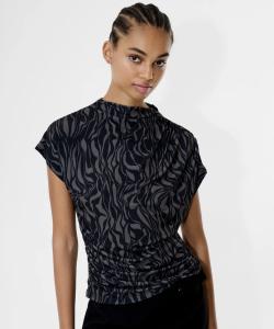 ZARIA ZINA JERSEY TOP WASHED KHAKI/BLACK FRENCH CONNECTION