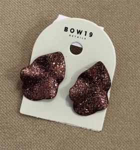 LIP EARRINGS SMALL BROWN GLITTER BOW19