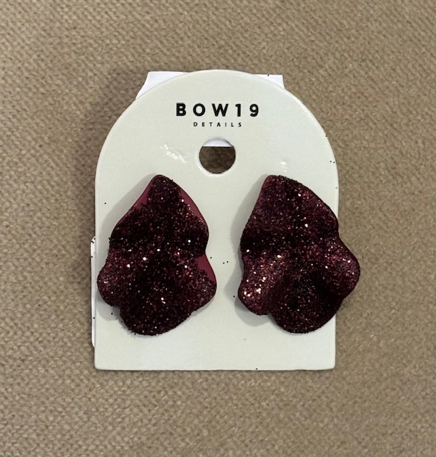 LIP EARRINGS SMALL BURGUNDY GLITTER BOW19