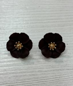 FLOWER SMALL CLIP ON EARRINGS DARK BROWN BOW19