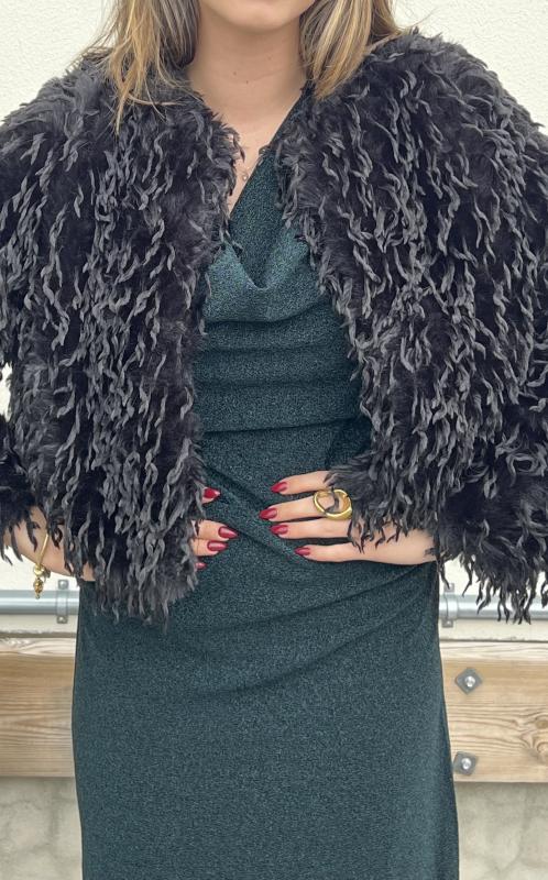 MEILIN LUREX COWL NECK MIDI DRESS EMERALD GREEN FRENCH CONNECTION