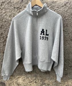CROPPED IVY HALF ZIP AMERICAN GREY ACQUA LIMONE