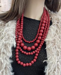 ALMA PEARL NECKLACE DARK RED BOW19