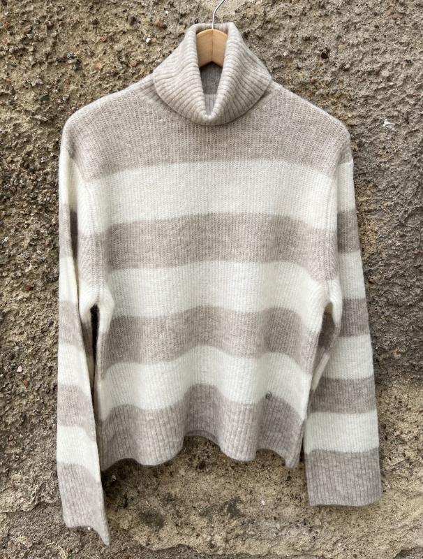 MMAIDY THORA STRIPE ROLLNECK KNIT FEATHER GREY MOSMOSH