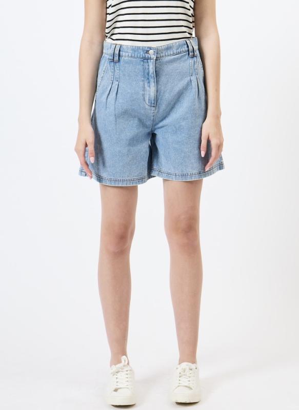 SAM DENIM PLEATED SHORTS VINTAGE WASH FRENCH CONNECTION
