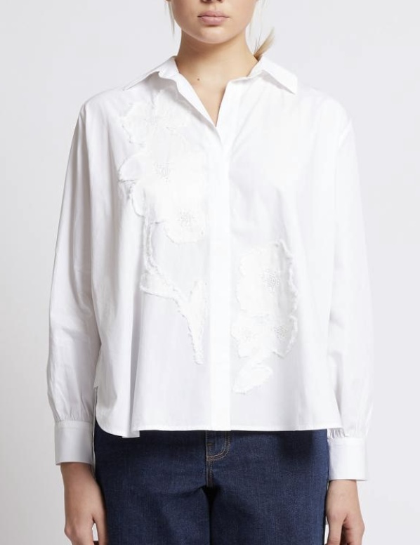 CAMBRIA COTTON EMBELLISHE SHIRT LINEN WHITE FRENCH CONNECTION